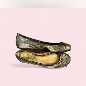 Coach Metallic Logo Ballet Flats in Gold and Brown